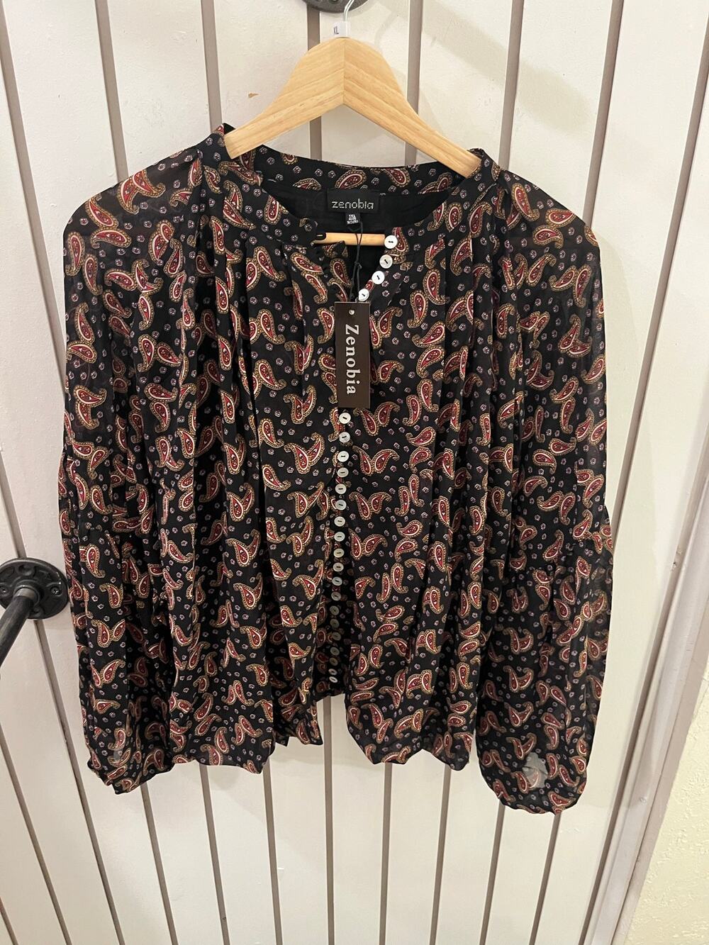 Zenobia Black Paterned Blouse Size XL